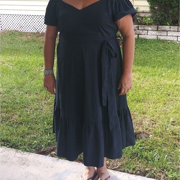 Eloquii Navy Blue Off the Shoulder Tie at The Waist Dress sz 22 - Picture 4 of 5